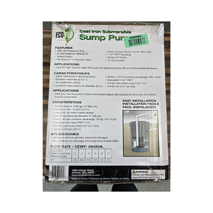 CAST IRON SUMP PUMP 1/3 HP